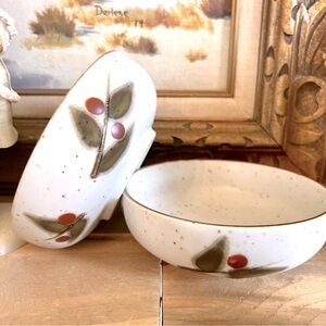 Vintage Otagiri Pottery Set of Two Bowls With Red Berry Design Original Sticker
